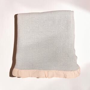 Vtg Faribo Waffle Weave Thermal Blanket Satin Trim Acrylic Faribo Blue 74”x88”